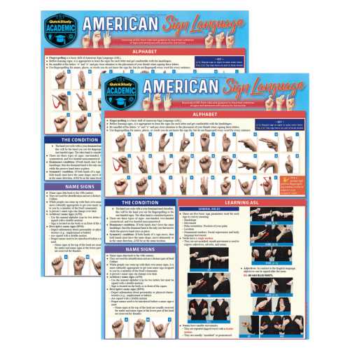 American Sign Language Laminated Study Guide, 8.5 x 11 Inches, 2-Pack