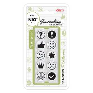 Little NIO Teacher Journaling Stamp Set, 10 Interchangeable Designs, 17 mm Round Imprint