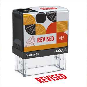 Self-Inking Revised Message Stamp, Red Ink, Clear Alignment Base, 2 Design Cards