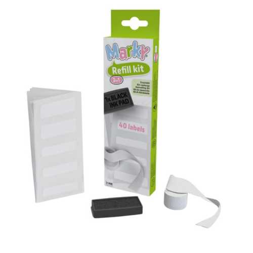 Kids' Name Stamp 3-in-1 Refill Kit with Ink Pad, Thermo Tape and 40 Labels