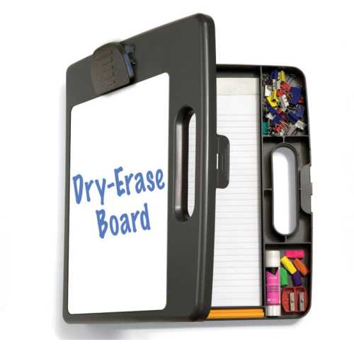 Portable Dry-Erase Clipboard Storage Box with 3 Compartments, Charcoal, 12 x 13.125 x 2 Inches