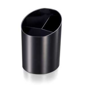Recycled Plastic Pencil Cup with 3 Stepped Compartments, Black