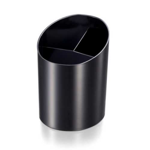 Recycled Plastic Pencil Cup with 3 Stepped Compartments, Black