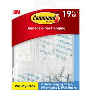 Clear Removable Hooks and Picture Hanging Strips Assortment, 53 Pieces