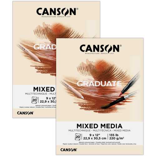 Graduate Toned Mixed Media Pad, Tan, 20 Sheets, 9 x 12 in, 2-Pack