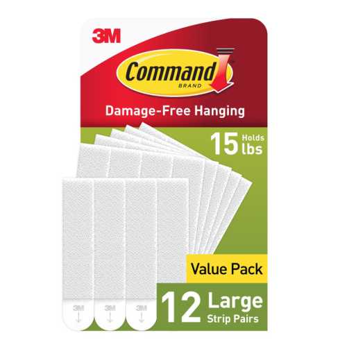 Large Picture Hanging Strips, Holds Up to 4 lb per Pair, 0.75 x 3.65 Inches, White, 12 Pairs