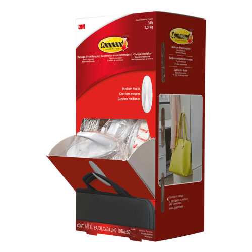 Medium General-Purpose Adhesive Hooks and Strips, 3 lb Capacity, White, 50 Hooks and 50 Strips