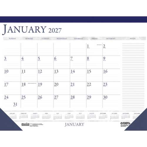 Recycled Monthly Desk Pad Calendar, 18.5