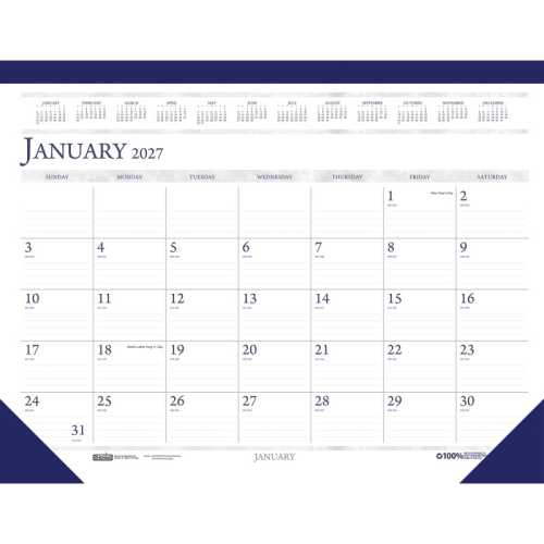 Recycled Monthly Desk Pad Calendar, 18.5