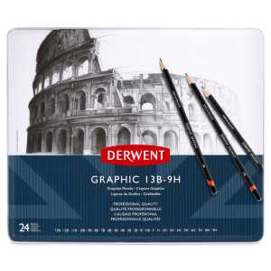 Graphic Graphite Drawing Pencils, 24 Degrees in Metal Tin