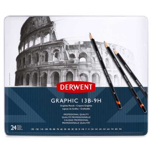 Graphic Graphite Drawing Pencils, 24 Degrees in Metal Tin