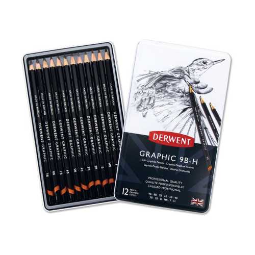 Graphic Soft Graphite Pencils, 12 Degrees in Metal Tin