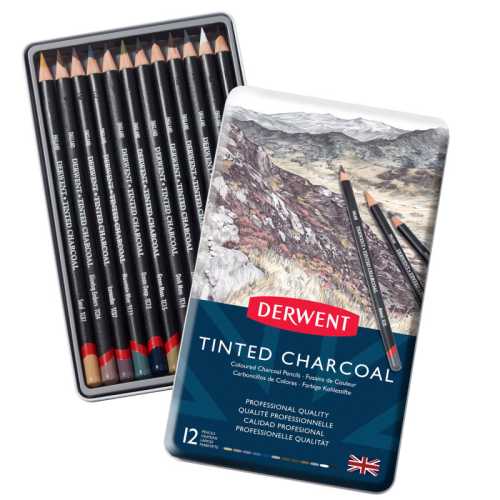 Tinted Charcoal Pencils, 12-Count Metal Tin