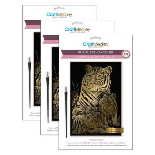 Deluxe Engraving Art Kit, Tiger Family Design, Set of 3