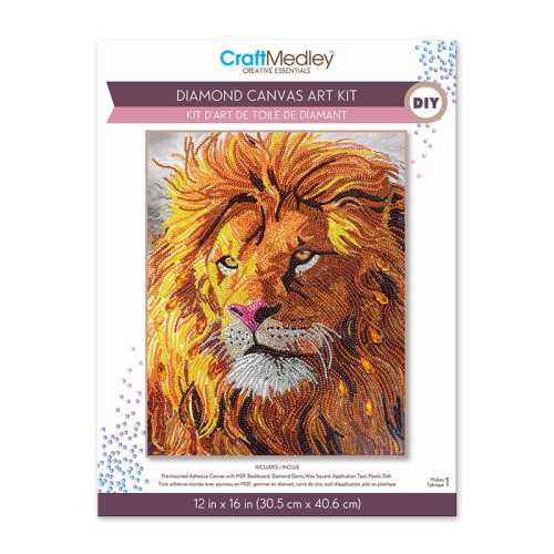 Diamond Painting Art Kit with Pre-Mounted Canvas, 12 x 16 Inches, Lion Design
