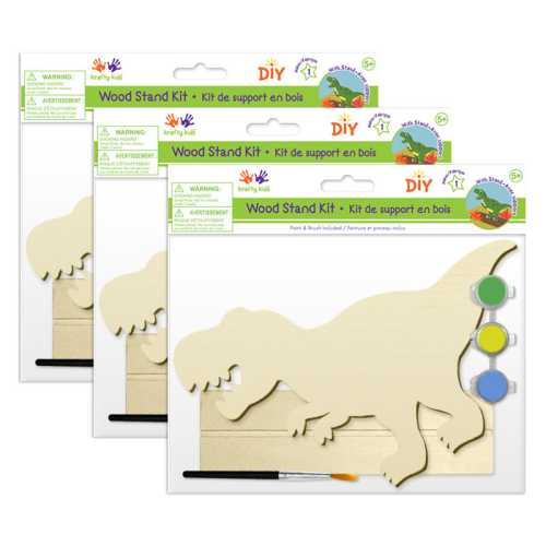 Paint-Your-Own Wooden Stand-Up Kit with 3 Paint Pots and Brush, T-Rex, Set of 3