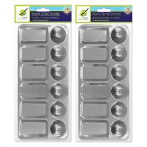 Rectangular Metal Paint Palette, 12 Wells, 9 x 4.5 Inches, Set of 2