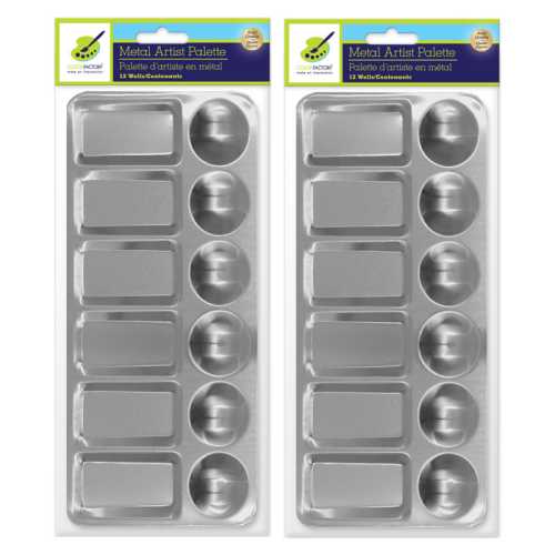 Rectangular Metal Paint Palette, 12 Wells, 9 x 4.5 Inches, Set of 2