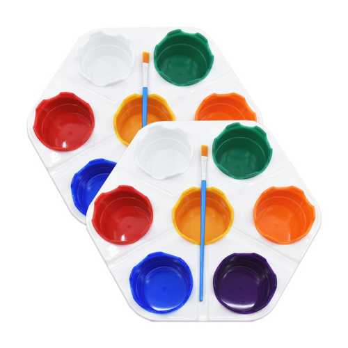 Seven-Cup Paint Caddy with Brush, Multicolor, Set of 2