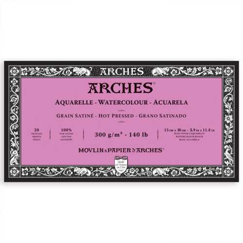 Aquarelle Watercolor Paper Block, Hot Press, Natural White, 140lb/300gsm, 20 Sheet, 5.9x11.8 inch, 1 Count