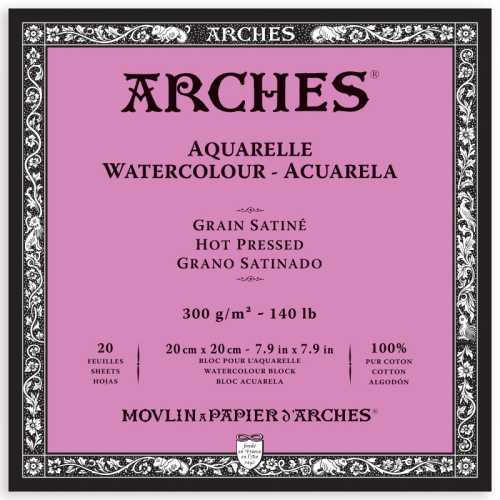 Aquarelle Watercolor Paper Block, Hot Press, Natural White, 140lb/300gsm, 20 Sheet, 7.9x7.9 inch, 1 Count