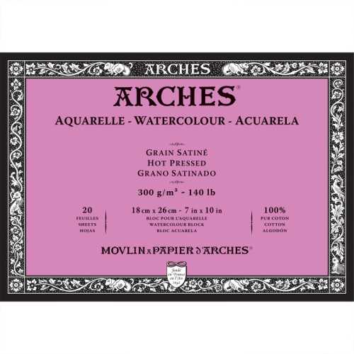 Aquarelle Watercolor Paper Block, Hot Press, Natural White, 140lb/300gsm, 20 Sheet, 7x10 inch, 1 Count