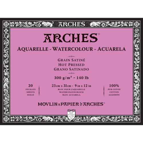 Aquarelle Watercolor Paper Block, Hot Press, Natural White, 140lb/300gsm, 20 Sheet, 9x12 inch, 1 Count